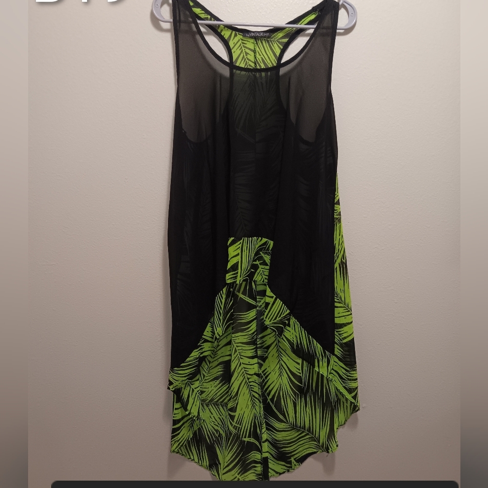 The Vintage Shop Black and Neon Green Leafy Dress